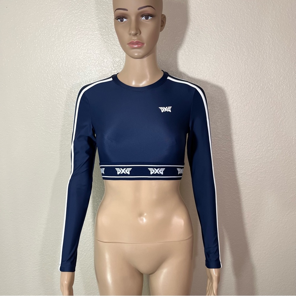 Womens PXG Parsons Golf Blue Athletic Crop Top Long Sleeve XS